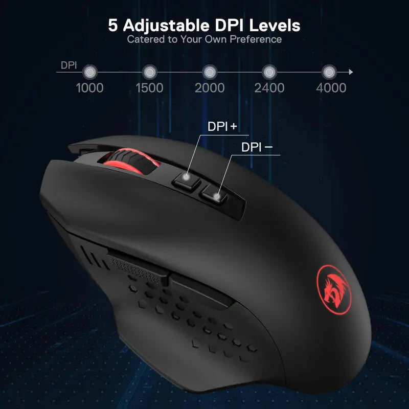 Redragon M656 Gainer Ασύρματο Gaming Ποντίκι, 4000 DPI 2.4Ghz Ασύρματο Ποντίκι Gamer με 5 Επίπεδα DPI, 7 Κουμπιά Macro, Κόκκινος Φωτισμός LED