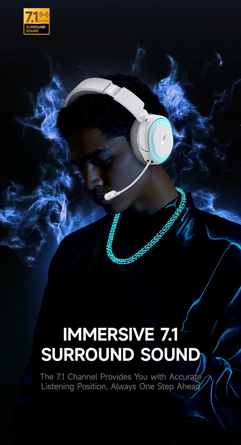 Picun G2 Kabelloses Gaming-Headset Bluetooth 5.3 – 7.1-Surround-Sound, Gaming-Kopfhörer mit 5ms niedriger Latenz und ENC-Mikrofon für PC, PS5, PS4, Switch & Mobilgeräte