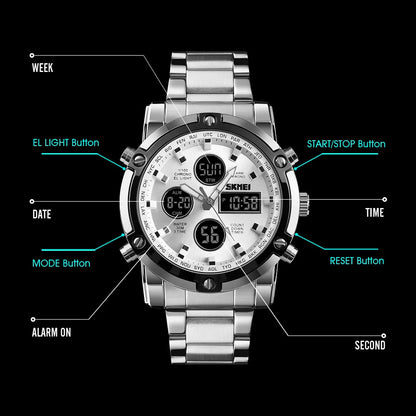 SKMEI 1389 Bracelet Wristwatch Clock Digital Quartz Watch Men Three Time Waterproof Quartz Wrist Mens Watch Relogio Masculino