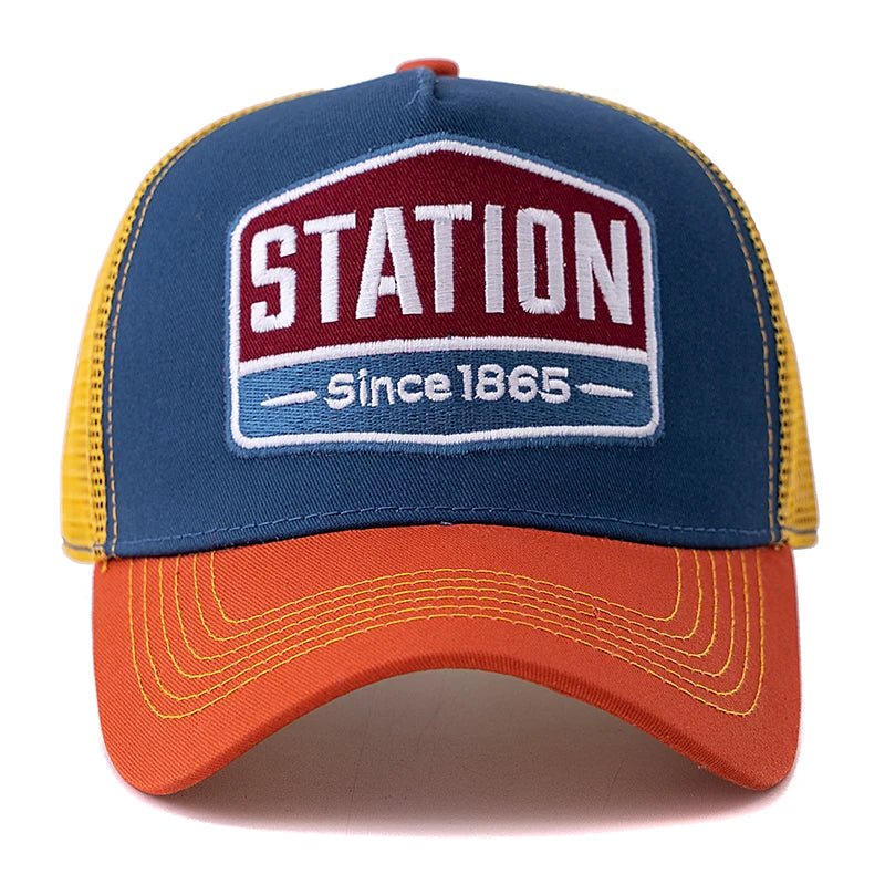 Hot Sale Unisex Baseball Cap Classic STATION Letter Pattern Mesh Cap Men And Women Breathable Streetwear Summer Trucker Hat