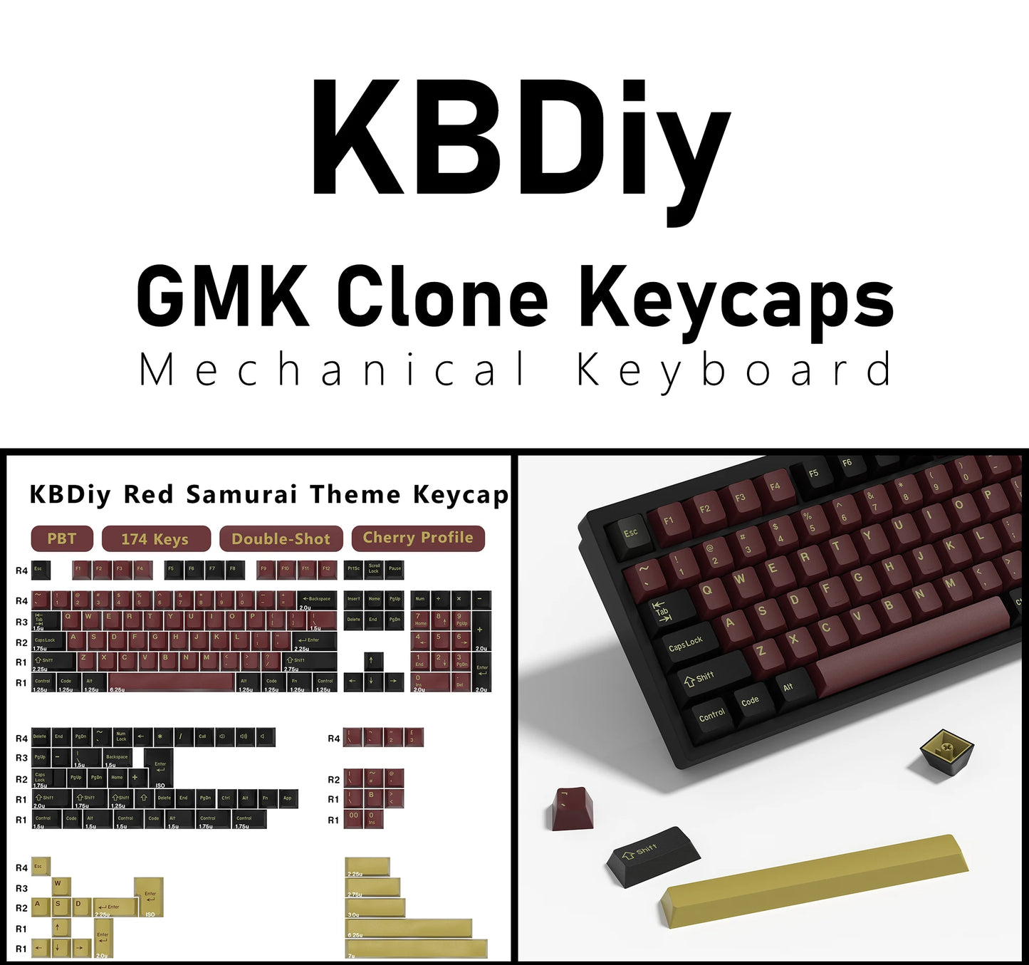 KBDiy 174 Keys/Set PBT GMK Apollo Keycap Double Shot Minimalist ISO Cherry Profile for Game Mechanical Keyboard Keycaps for MX