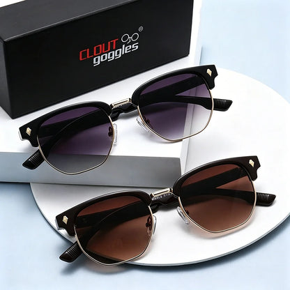 CLOUT GOGGLES Business Sunglasses Male Female Metal Polygon Rivet Half Frame Outdoor Driving Ultraviolet Protection Sun Glasses