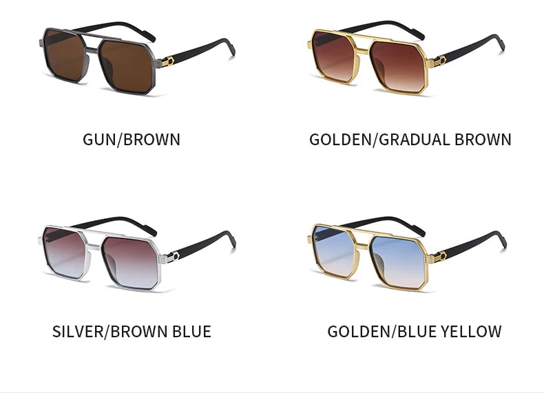 2pcs Trendy Metal Polygonal Pilot Women Sunglasses Luxury Double Beam Men Sunglass Outdoor Driving Shade Sunglasses Unisex UV400