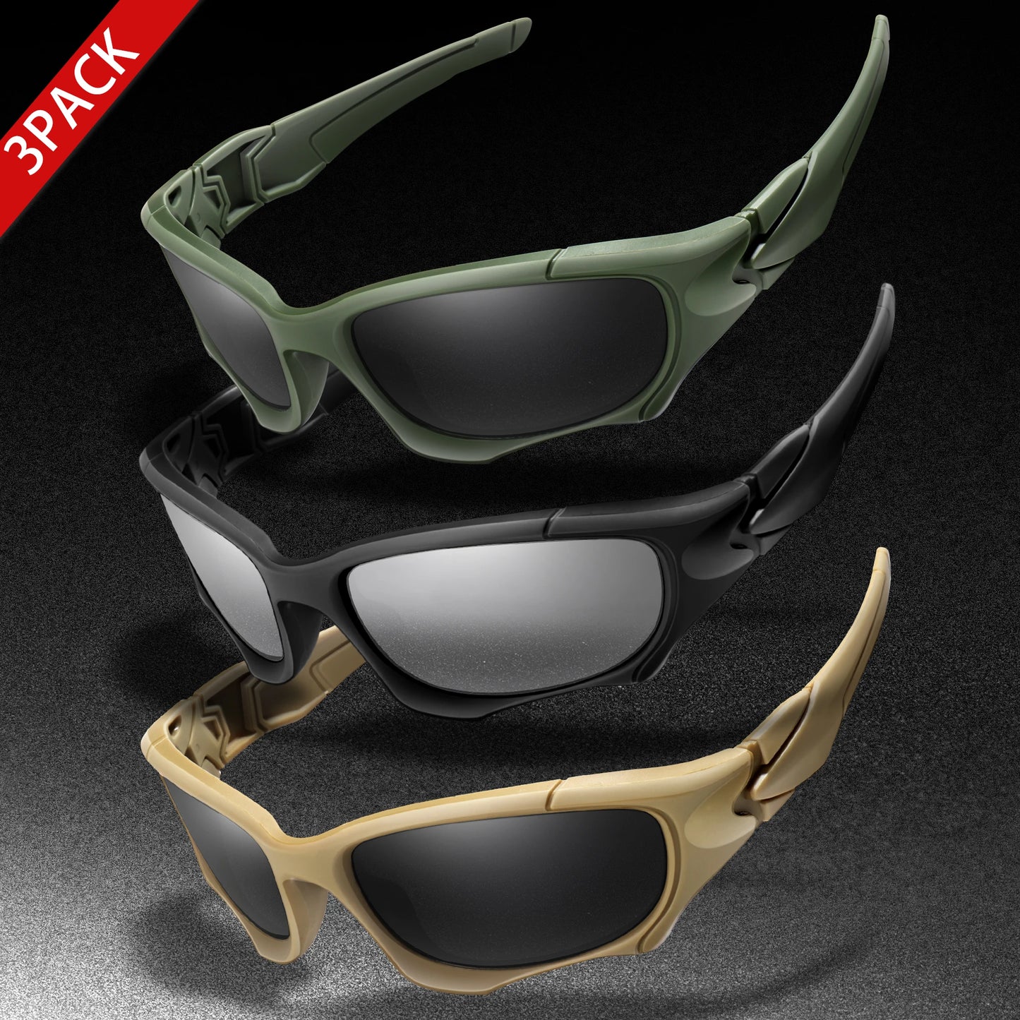 3-PACK Trendy Outdoor Tactics Sports Sunglasses Men and Women Cycling Glasses Driving Camping Travel Colorful Goggles
