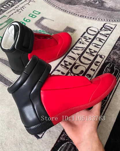 Men Mixed Color Real Leather Ankle Boots Fashion Design Lace Up High Top Sport Shoes Male Casual Flat Sneakers