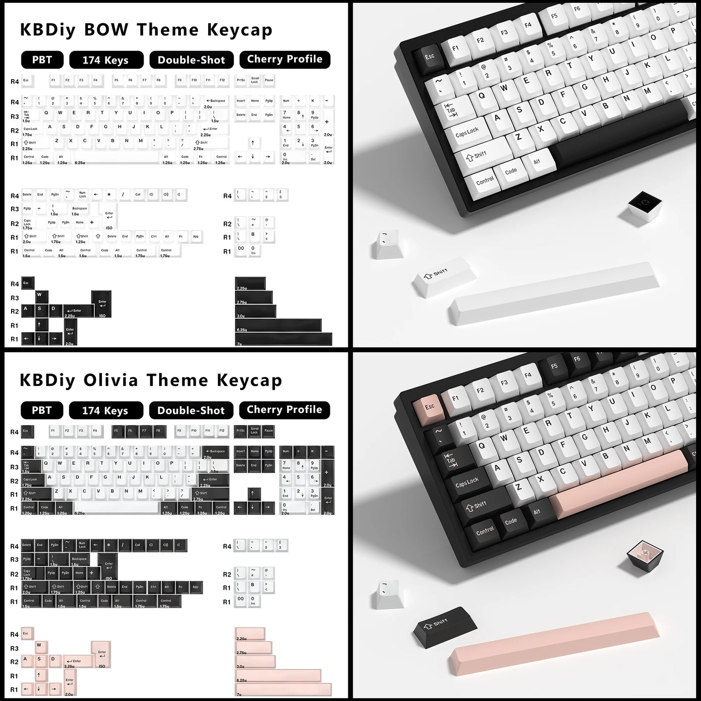 KBDiy 174 Keys/Set PBT GMK Apollo Keycap Double Shot Minimalist ISO Cherry Profile for Game Mechanical Keyboard Keycaps for MX