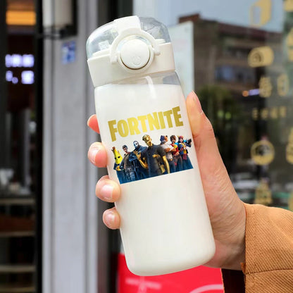 Vaso con pajita Fortnite de 400ML y 18CM para adultos, niños y niñas, vaso de agua bonito de dibujos animados para estudiantes, botella de agua resistente a caídas, regalo portátil
