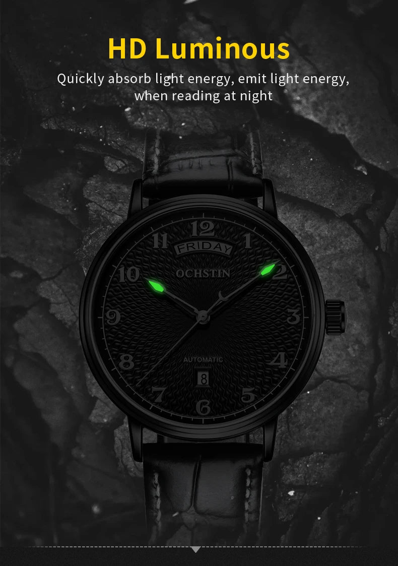 OCHSTIN Day Date Gents Watches 2025 Gift for Men Automatic Mechanical Business Wristwatches 40mm Analog Male Clock Leather Strap