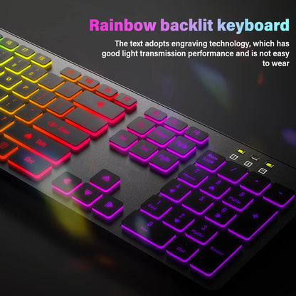 Computer-Gaming-Tastatur mit RGB-Hintergrundbeleuchtung, leise kabelgebundene USB-Tastatur für Büro und Zuhause – Russisch, Französisch, Spanisch, Deutsch, Arabisch, Englisch