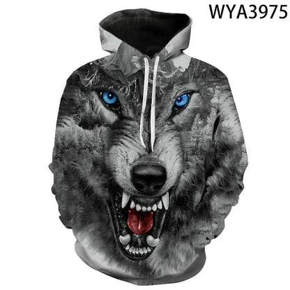 European and American Hot-Sale 3D Printed Wolf Hoodie Fashion Long-Sleeved Cool Pullover Personality Animal Sweatshirt