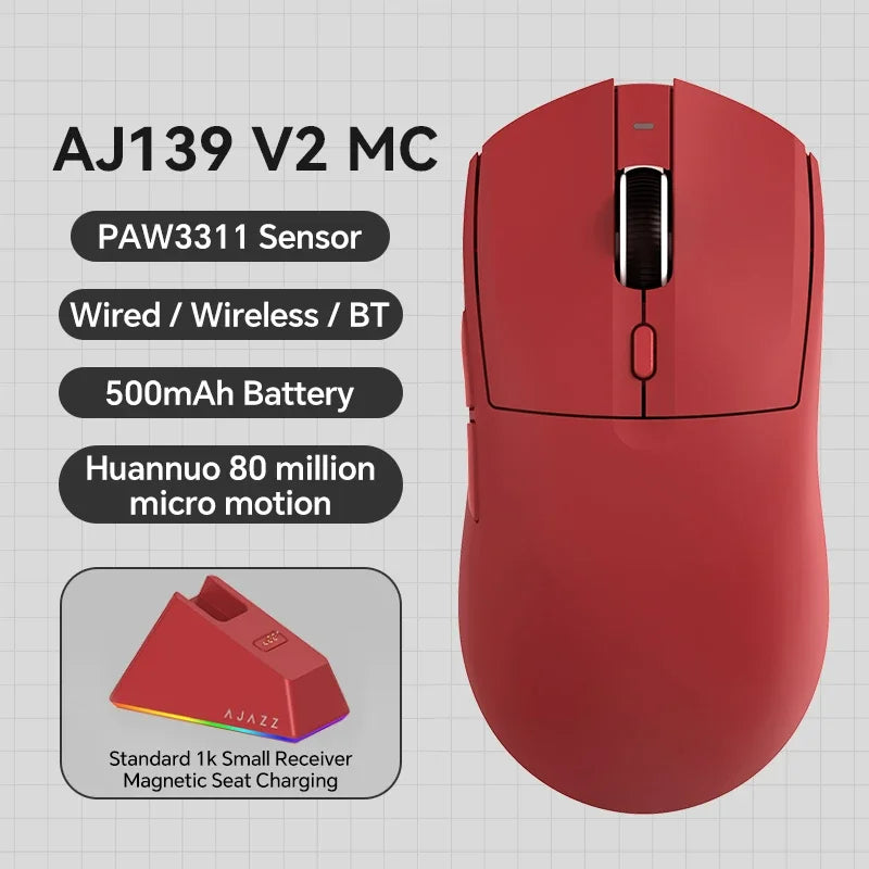 Безжична геймърска мишка AJAZZ AJ139 V2 MC/AJ139 PRO със сензор PAW3311/PAW3395, 12000DPI/26000DPI, 500mAh, Bluetooth мишка за PC