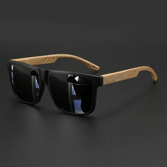 New Fashion Square Sunglasses Wood Grain Spring Hinge UV400 Unisex for Driving Hiking Travel 2026