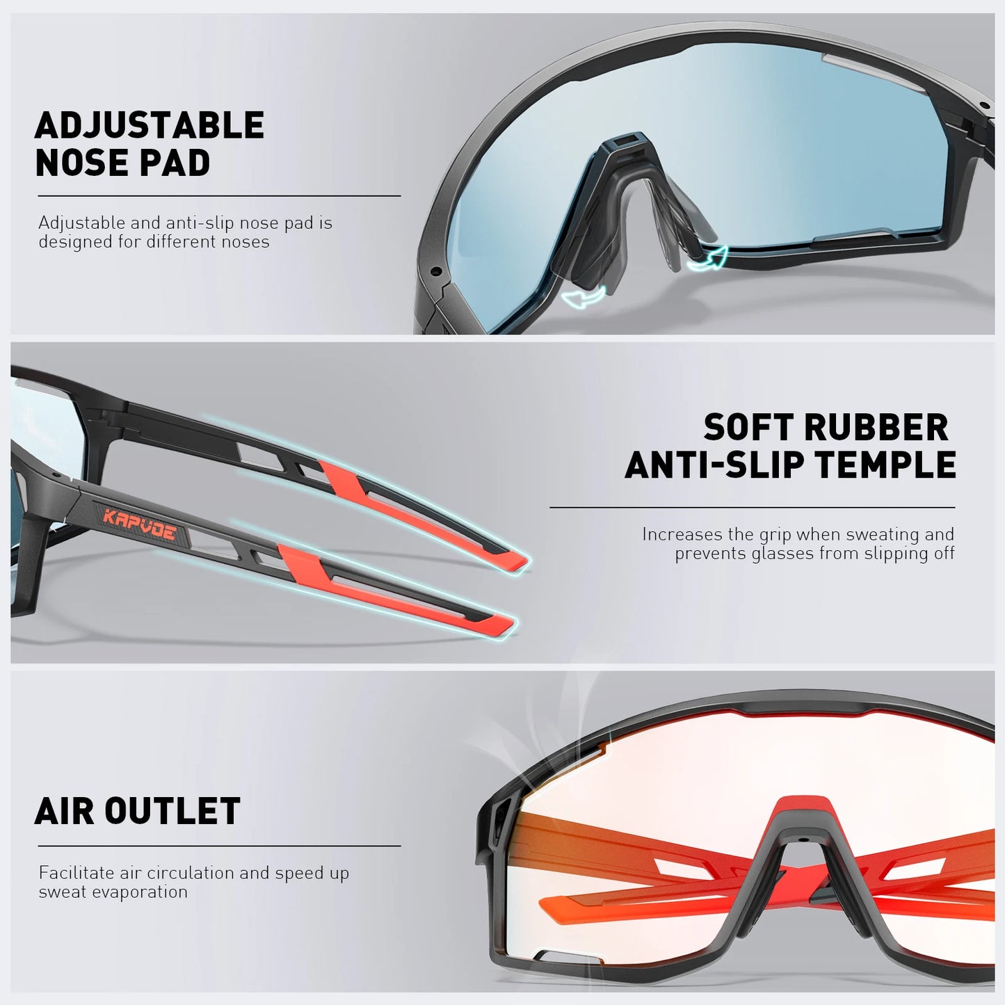 KAPVOE Men Women Road Bike UV400 Goggles Mountain Sports Eyewear Outdoor Photochromic Cycling Sunglasses Bicycle Cycling Glasses
