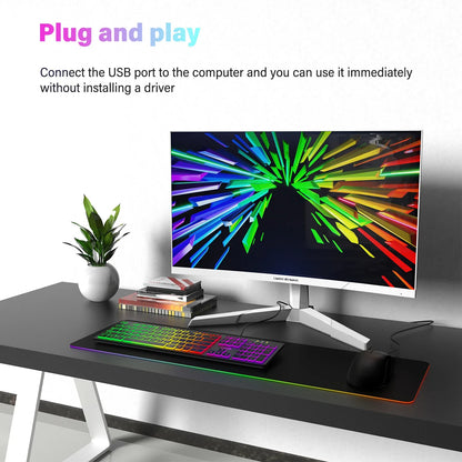 Computer-Gaming-Tastatur mit RGB-Hintergrundbeleuchtung, leise kabelgebundene USB-Tastatur für Büro und Zuhause – Russisch, Französisch, Spanisch, Deutsch, Arabisch, Englisch