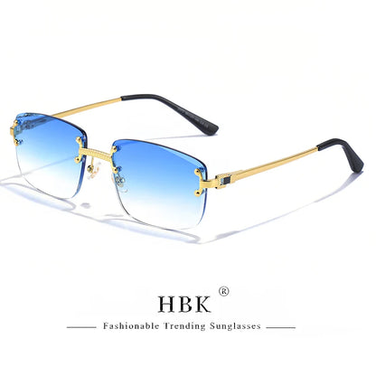 HBK Square Rimless Sunglasses Women Retro Metal Sun Glasses Men Luxury Party Business Gradient Shades 2024 Summer Style