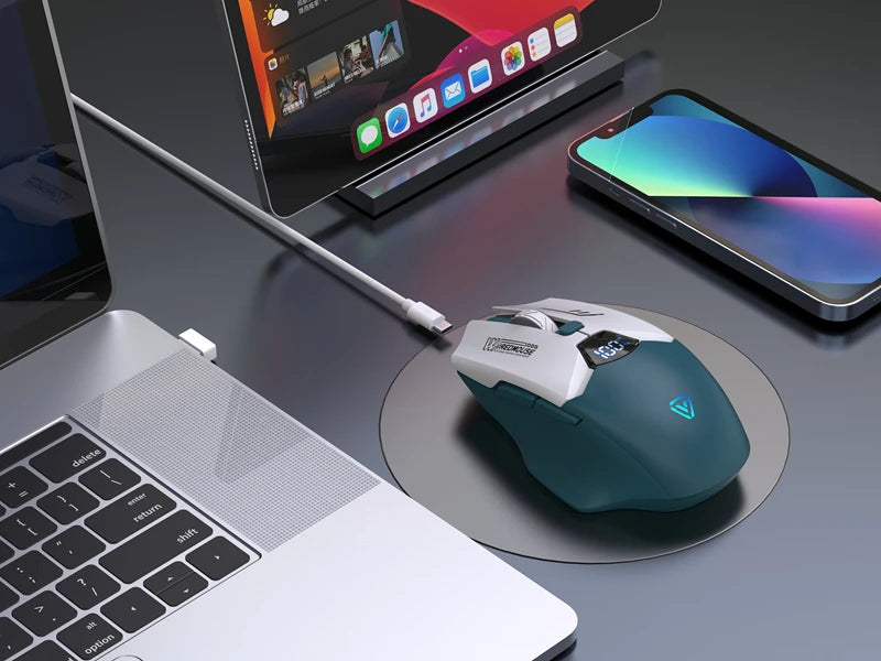 Ασύρματο ποντίκι Bluetooth διπλής λειτουργίας με έξυπνη οθόνη, αθόρυβη φόρτιση, για γραφείο, gaming και tablet, φορητό και καθολικής συμβατότητας