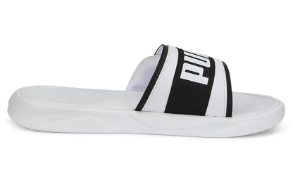 Sandales à brides en caoutchouc souple et résistant Puma Royalcat, chaussures, blanc et noir, 386712-02.