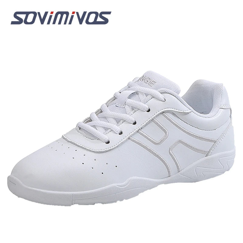 Women Dance Shoes Lightweight Flat Athletic Shoes Competitive Aerobic Gymnastics Shoes Fitness Sports Shoes White Dance Sneakers