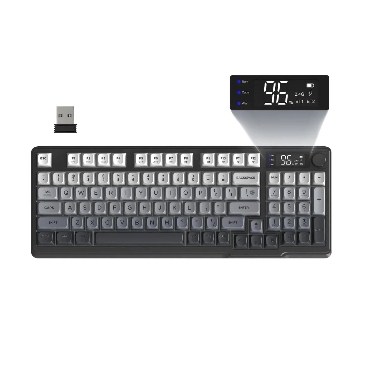 FREEWOLF M96 Wireless Keyboard Knob Control BT/2.4g/Wired,RGB LED Backlight Display,Pbt Keycap,3000mA Battery for PC/Laptop