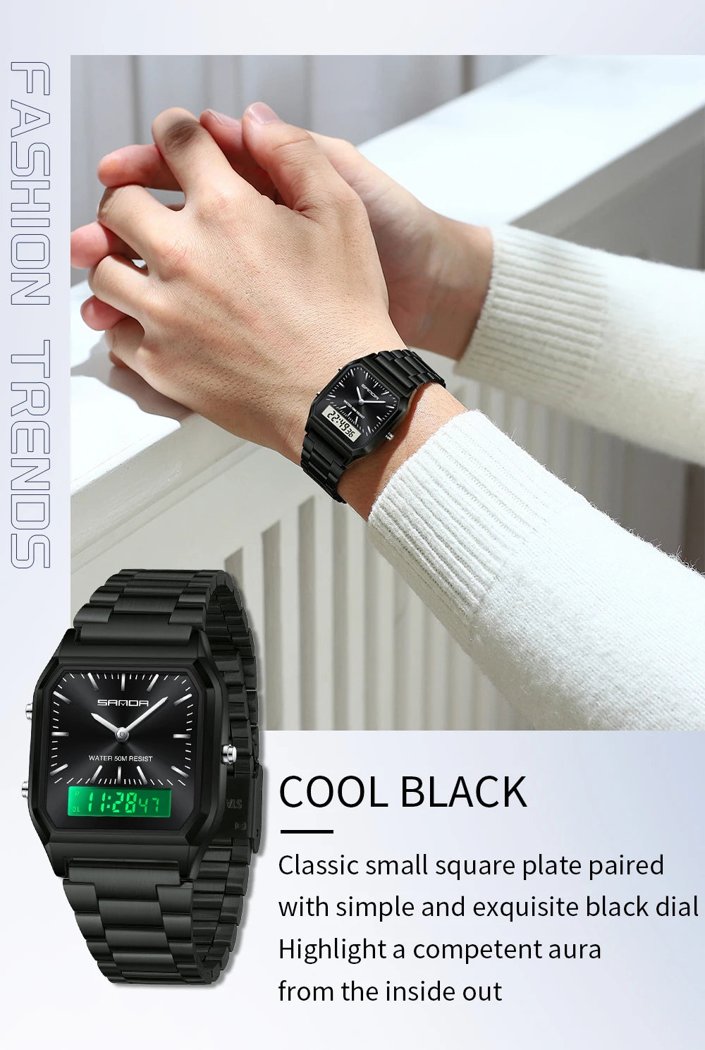 SANDA 747 Men’s & Women’s Luxury Digital Sports Watch  Stainless Steel, LED Dual Display & Waterproof