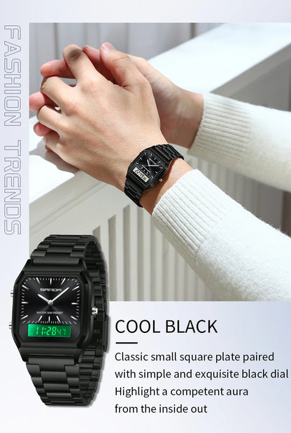 SANDA 747 Men’s & Women’s Luxury Digital Sports Watch  Stainless Steel, LED Dual Display & Waterproof
