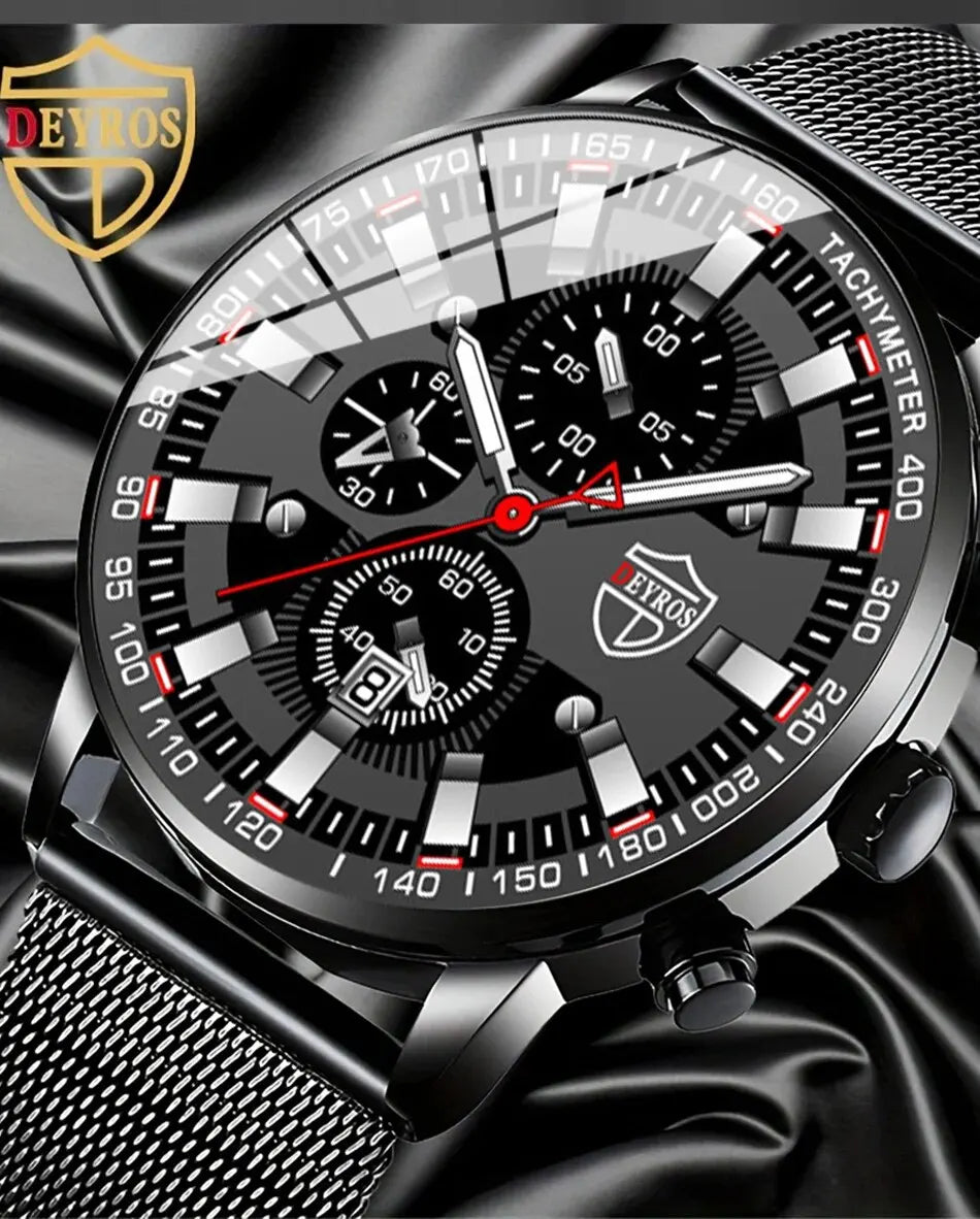 DEYROS Luxury Mens Business Quartz Wristwatch Calendar Fashion Men Casual Sports Watch for Men Gift