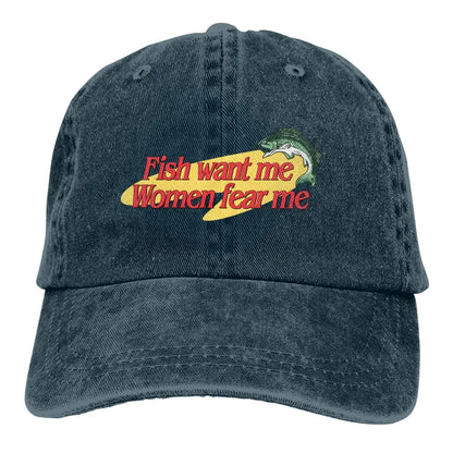 Fish Want Me Women Fear Me Classic Baseball Caps Peaked Cap Fish Go Fishing Fisherman Sun Shade Hats for Men Women