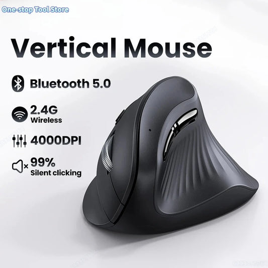 Brezžična miška Bluetooth 5.0 2.4G, ergonomska, 4000DPI, 6 tihih gumbov za MacBook, tablične računalnike, prenosnike, računalnike in PC-je