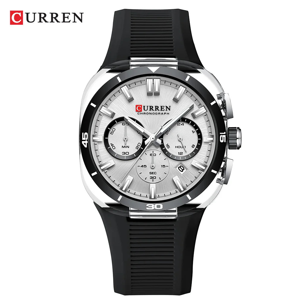 Montre pour homme CURREN – Nouveau modèle de luxe à quartz, bracelet en silicone, style sportif, multifonction, étanche, lumineuse, avec affichage de la date et chronomètre.