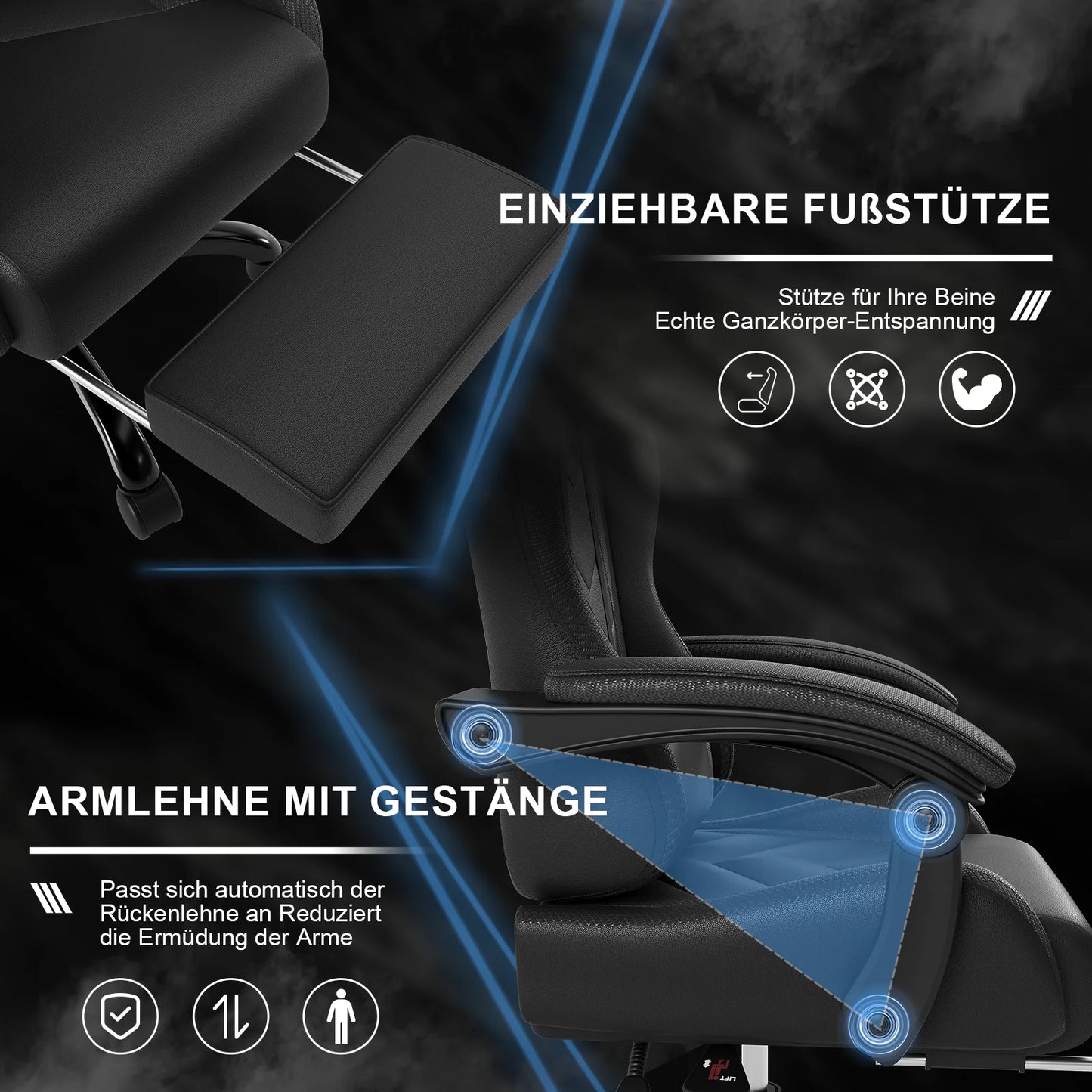 HOMALL Ergonomic Gaming Chair with Lumbar Massage, Adjustable Footrest, Faux Leather Office Chair, 135° Reclining Swivel Desk Chair