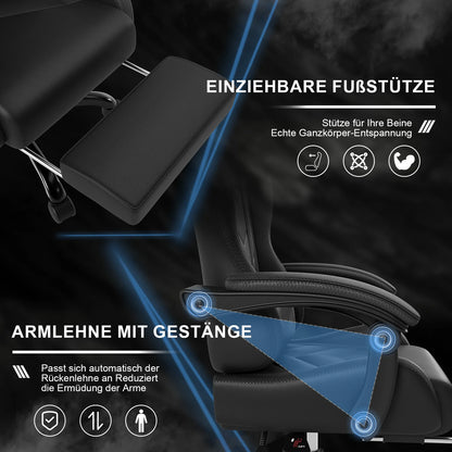 HOMALL Ergonomic Gaming Chair with Lumbar Massage, Adjustable Footrest, Faux Leather Office Chair, 135° Reclining Swivel Desk Chair