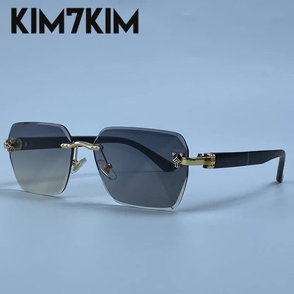 Square Rimless Photochromic Sunglasses Men Vintage Sun Glasses 2026 Luxury Designer Shades Male Cut Lenses Frameless Eyewear