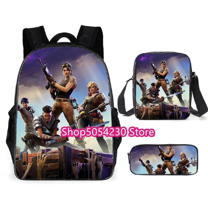 Fortnited 3PCS Backpack for Boys Victory Game 16 Inch Water Resistant Preschool Knapsack Cool Elementary School Backpacks