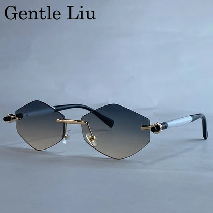Rimless Polygon Sunglasses Women 2026 Luxury Brand Fashion Retro Sun Glasses Punk Hexagon Eyewear For Lady UV400 Outdoor Shades