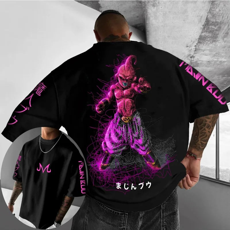 Dragon Ball Men's T-Shirt Majin Buu Printing Japanese Anime Summer Boy Children's Short Sleeve Oversize Parent-Child Wear
