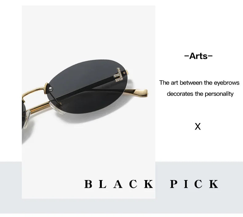 3set Women Fashion Brand Rimless Sunglasses Retro Small Oval Alloy Elegant Gradient Sun Glasses Outdoor Travel Shades Glasses