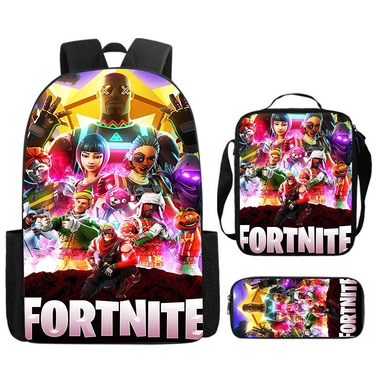 Cute Cartoon  3pcs Set School Backpack with Lunch Bag Pencil Case , Large Anime Fortnite Kids School Bags For Boys and Girls