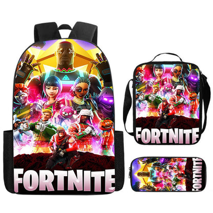 Cute Cartoon  3pcs Set School Backpack with Lunch Bag Pencil Case , Large Anime Fortnite Kids School Bags For Boys and Girls