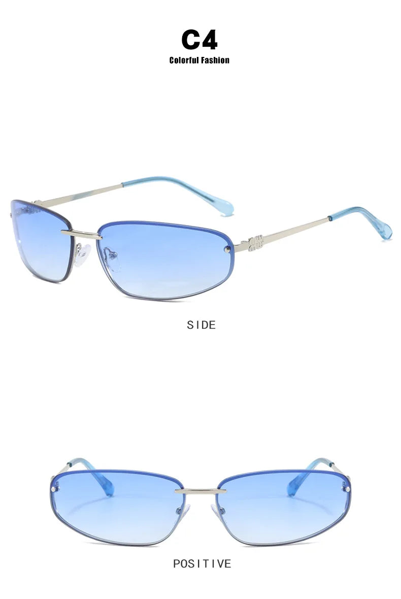 Oval Frameless Y2K Luxury Sunglasses Brand Design High-end Styling Punk Sunglasses Outdoor Retro Personality Sunglasses Women