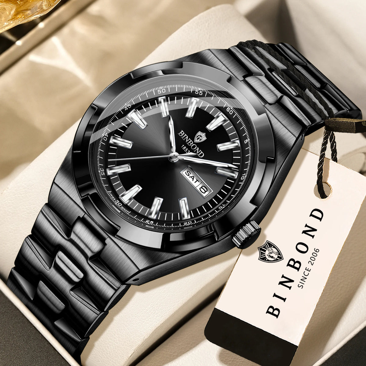 Orologi al quarzo BINBOND in acciaio inossidabile da uomo – Orologio di lusso, impermeabile e luminescente – Modello originale da uomo