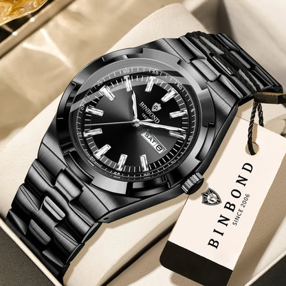 Orologi al quarzo BINBOND in acciaio inossidabile da uomo – Orologio di lusso, impermeabile e luminescente – Modello originale da uomo