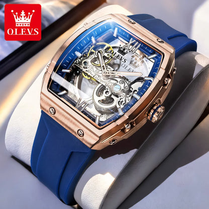 OLEVS 6779 Men's Watch Skeleton Mechanical Watch Fashion Business Sport Waterproof Luminous Silicone Strap Watches For Men