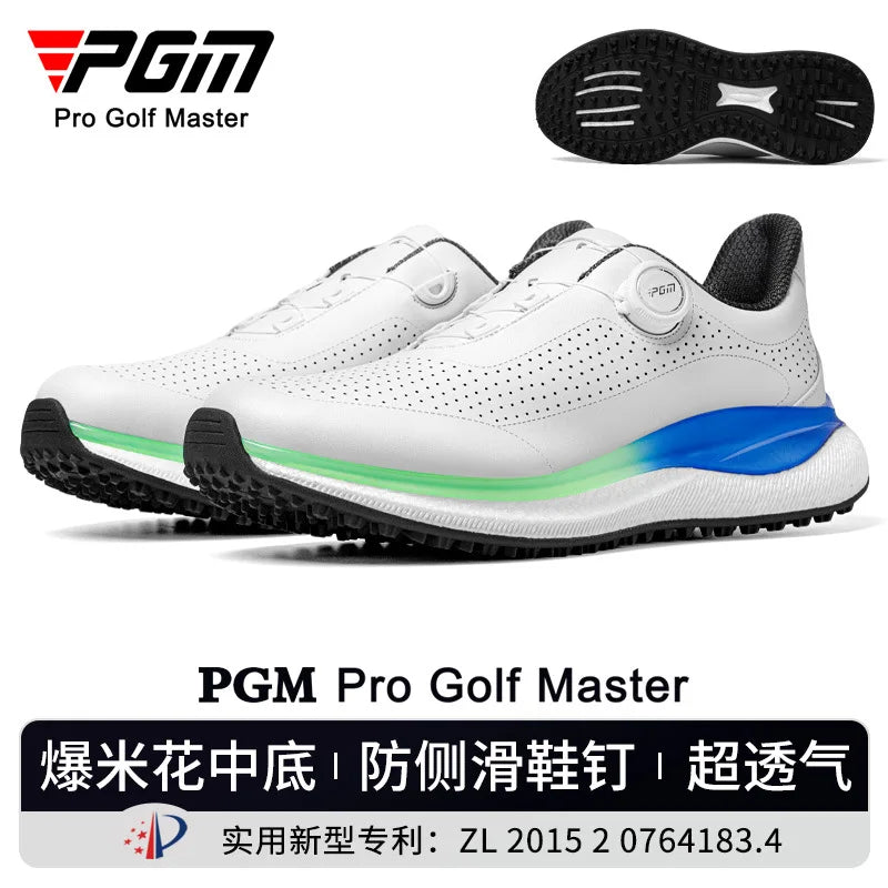 PGM Golf Men’s Sports Sneakers Super Soft Popcorn Midsole Knob Lace Anti-Slip Breathable Golf Shoes