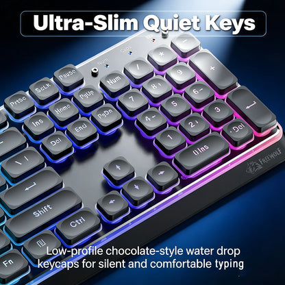 Freewolf M104 Tri-Mode Wireless Keyboard RGB 104 Keys Ultra Slim Quiet Membrane 4000mAh Large Battery for Office&Home