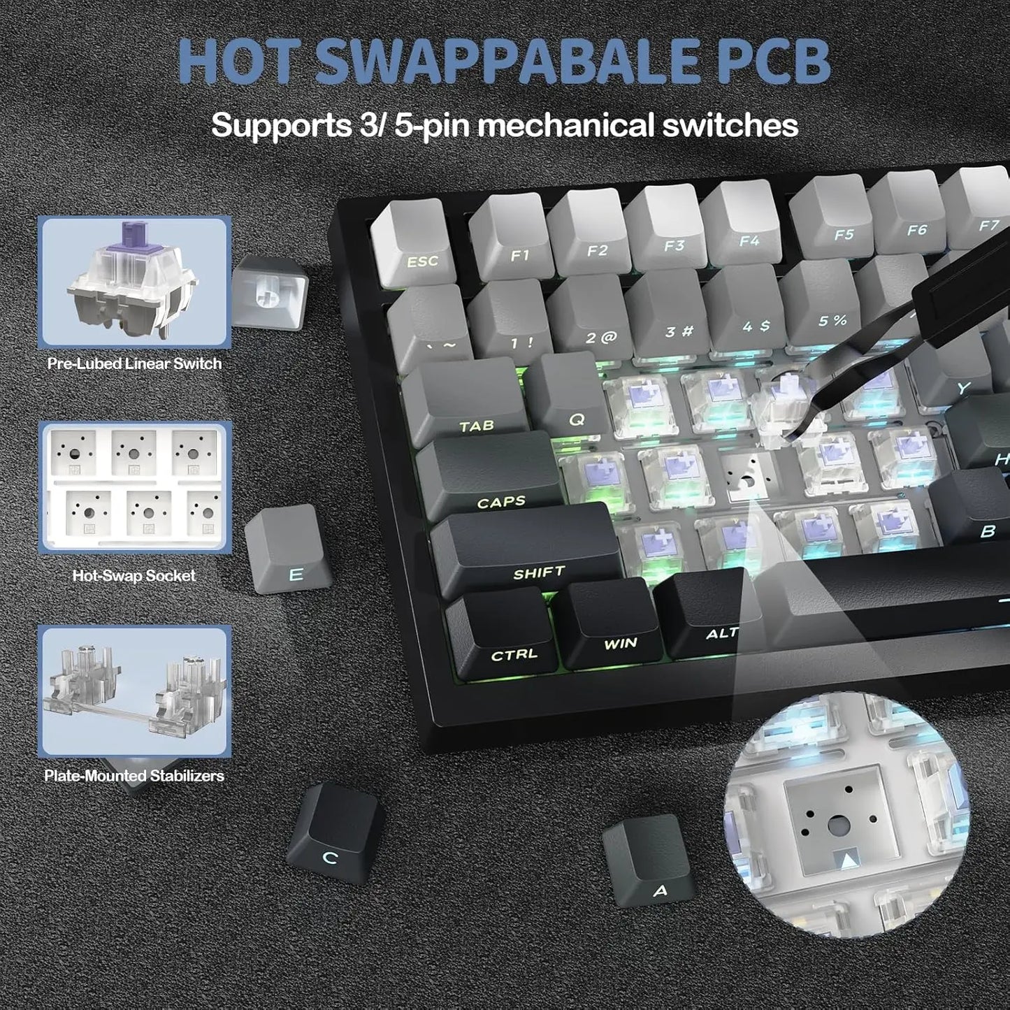 ATTACK SHARK X820 75% Ultra Wireless Mechanical Keyboard with TFT Smart Display & Knob, Hot Swappable, RGB South Facing LED