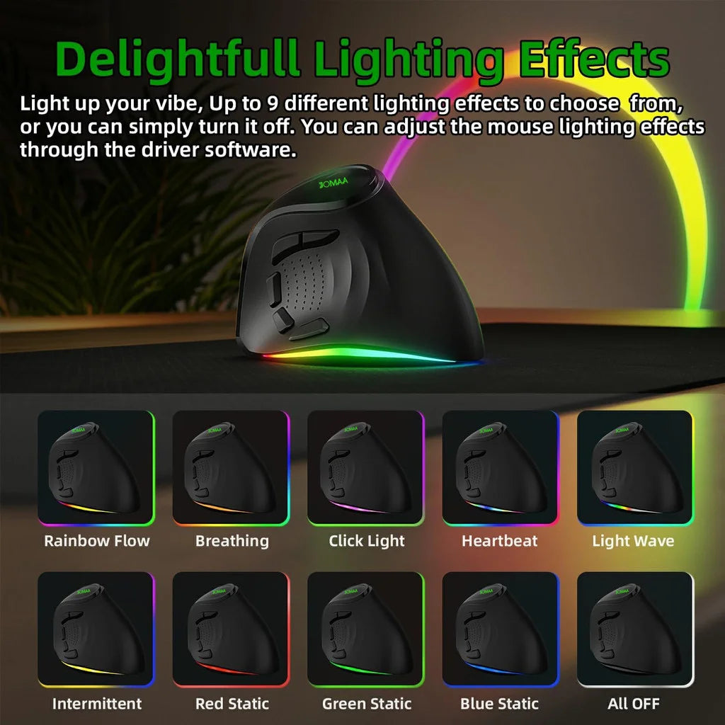 JOMAA RGB Rechargeable Wireless Ergonomic Mouse, 5 Side Buttons, Bluetooth & 2.4G Wireless Mice for PC Computer Notebook Laptop