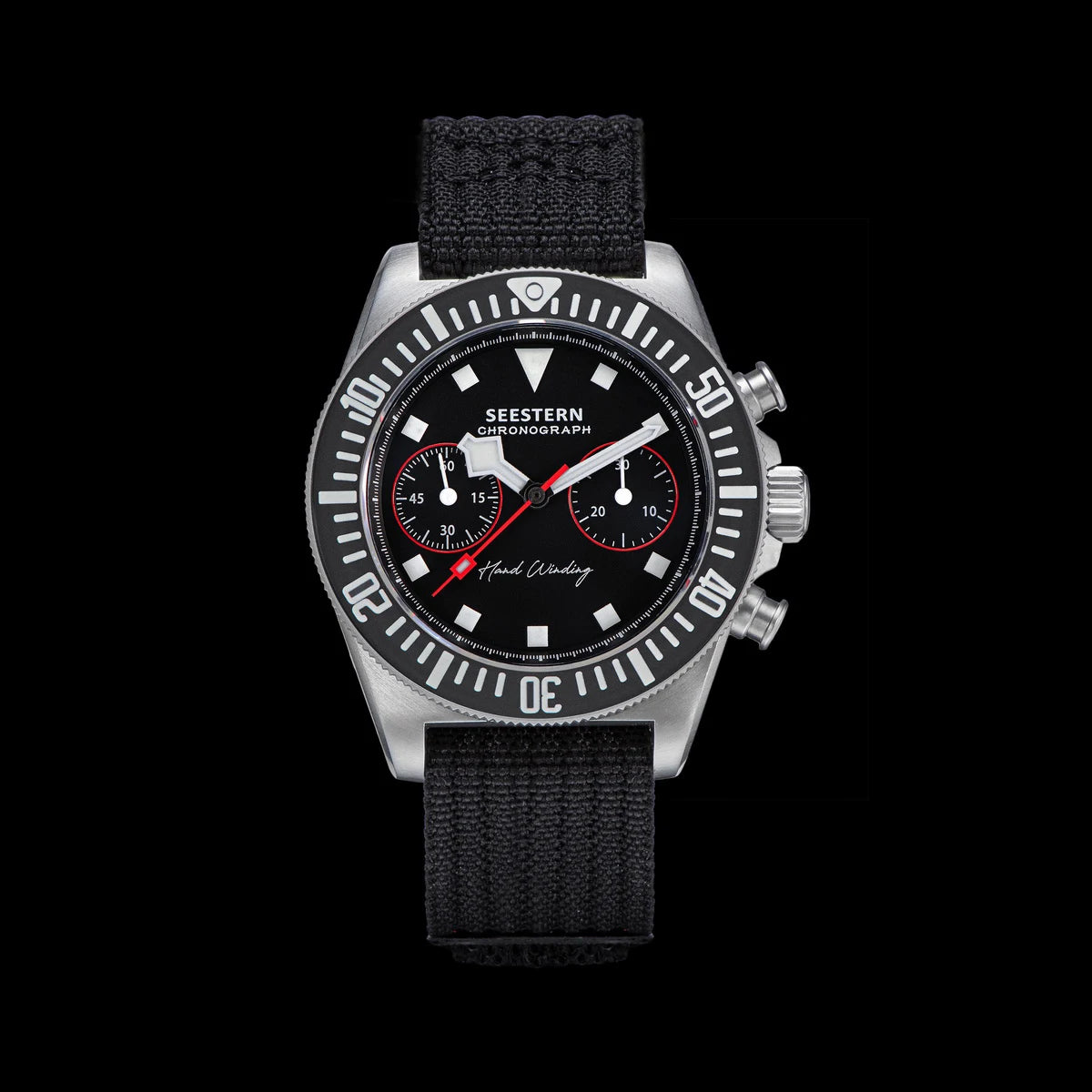SEESTERN Chronograph Man's Watch Mechanical Tianjin ST1901 Movement Sapphire Wristwatches Nylon Sticker Strap Luminous Skeleton