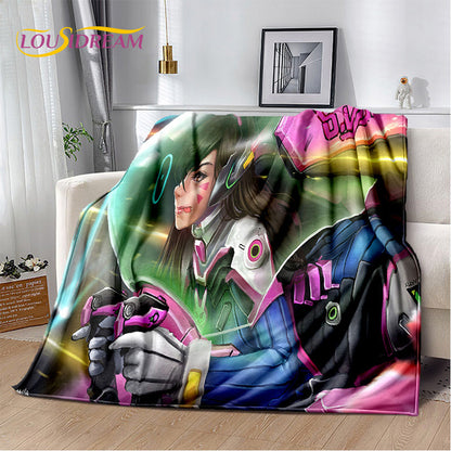 Overwatch Game Gamer DVA Reaper mekana plišana deka, flanelska deka za dnevni boravak, spavaću sobu, krevet, kauč, piknik, djecu, 3D