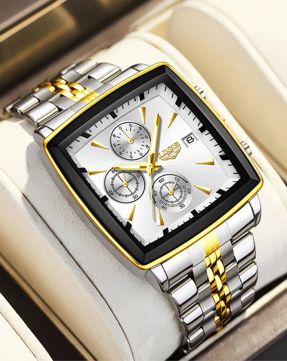 Relojes de lujo para hombre LIGE, modelo cuadrado, estilo clásico y moderno, de acero inoxidable, resistentes al agua, deportivos y desenfadados, con mecanismo de cuarzo.