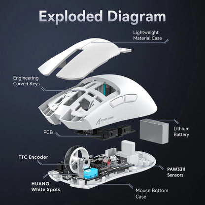Mouse da gaming ATTACK SHARK X11 e mouse wireless X11 SE 22000 DPI, sensore PAW3311, BT/2.4G/cablato, ultraleggero 59g, 2000W clic